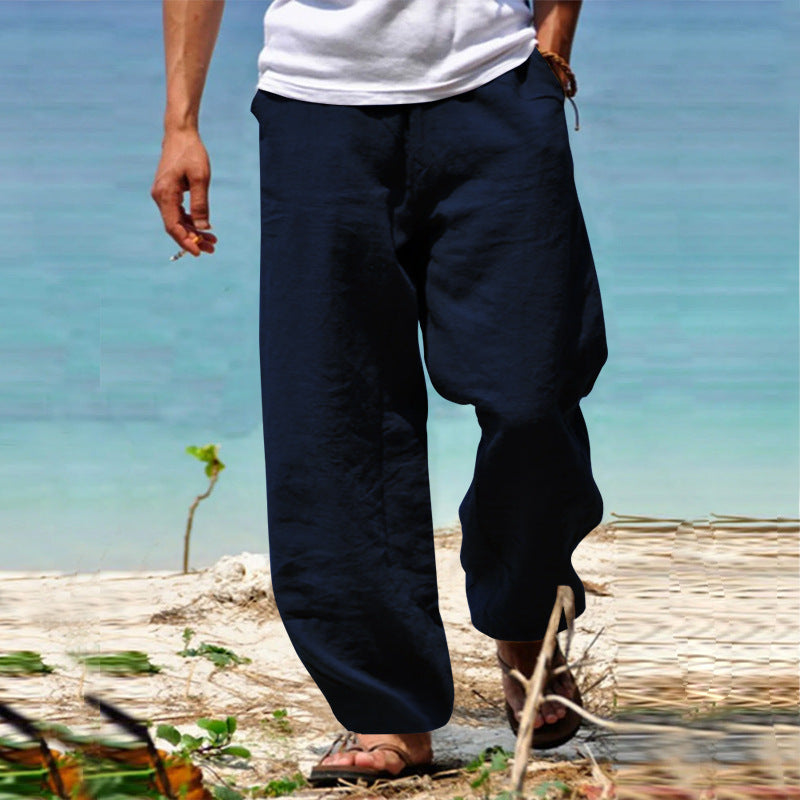 Men's casual linen pants with elastic waistband and practical side pockets Lisslune