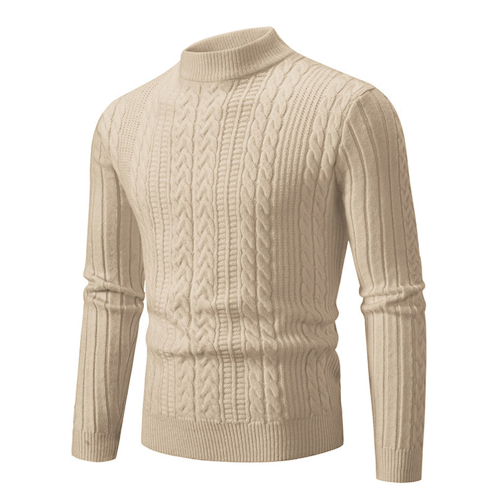 Men's chunky knit sweater with rising collar and cable pattern Lisslune