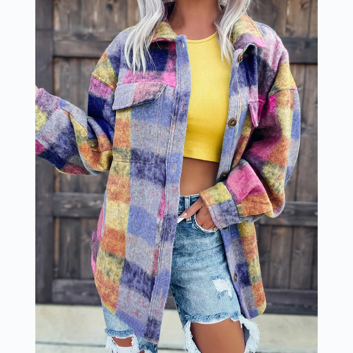 Women's Check Oversized Shirt Jacket made of soft wool material with practical pockets Lune London