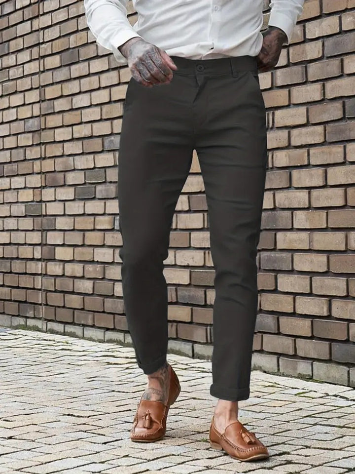 Men's Slim Fit Chino Pants with Elastic Comfort Waistband and Practical Pockets Lisslune