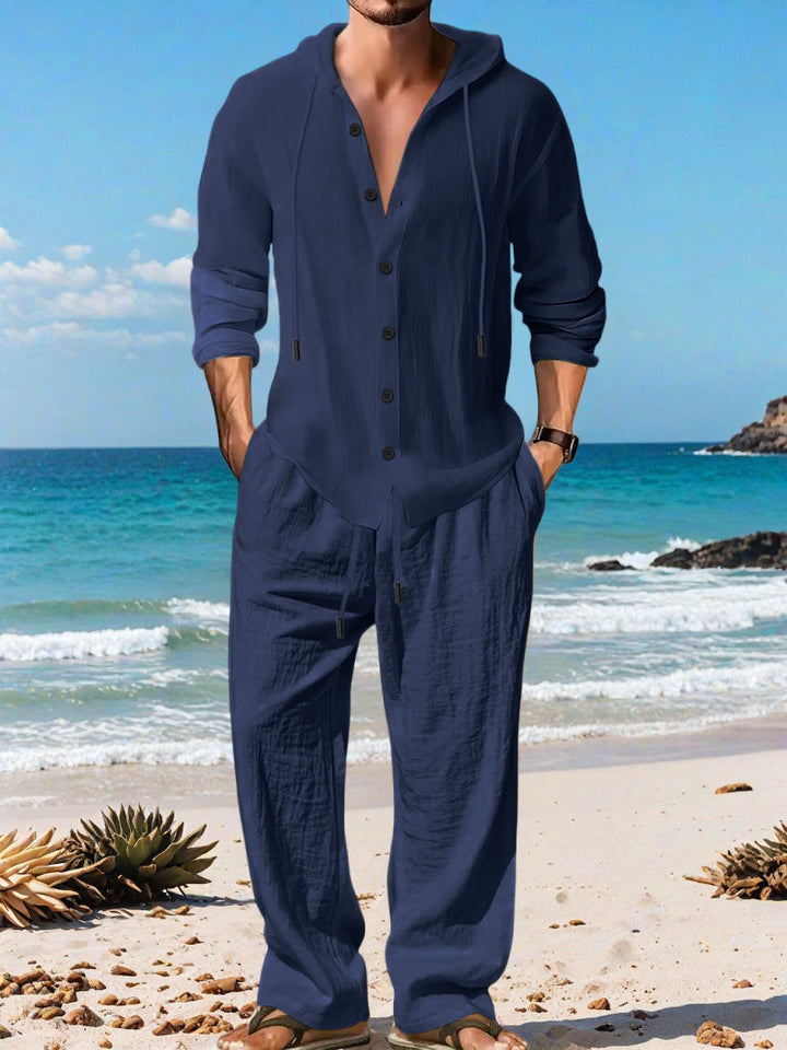 Men's casual knit suit with practical drawstring and modern collar Lisslune
