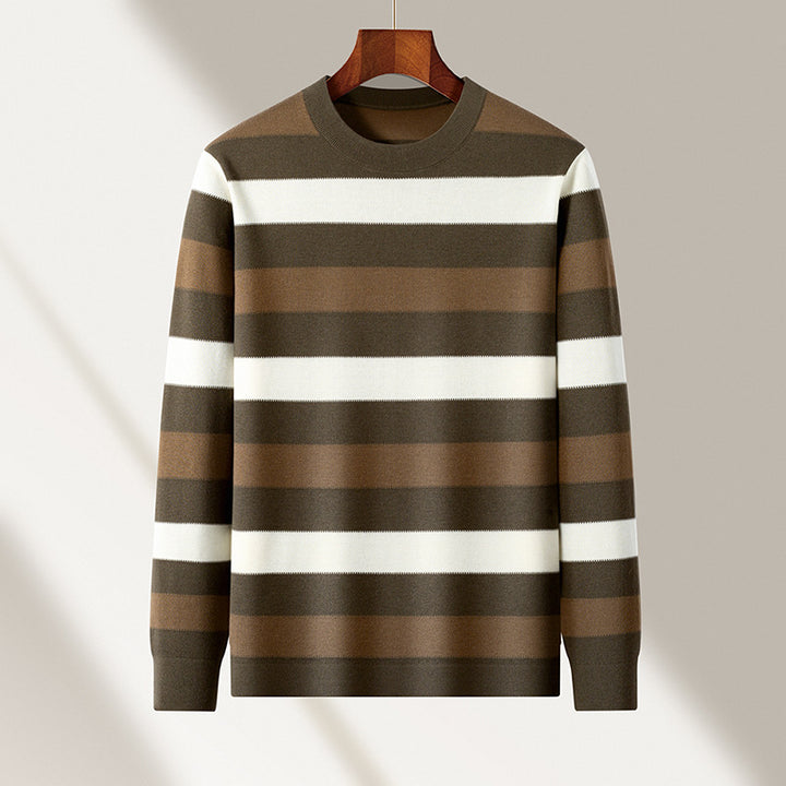 Men's Stylish Round Neck Sweater with Elegant Stripe Pattern Lisslune