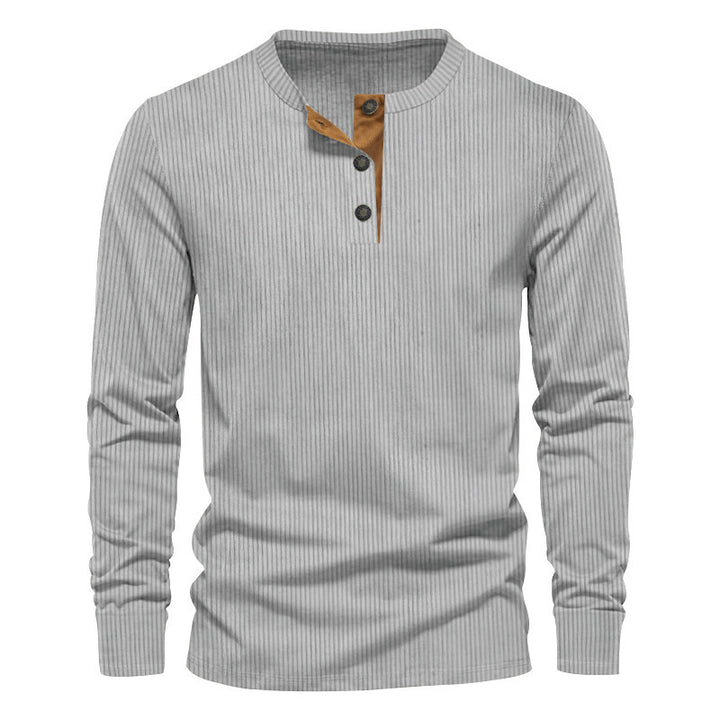 Men's Long Sleeve Henley Shirt with Textured Design and Practical Buttons Lisslune