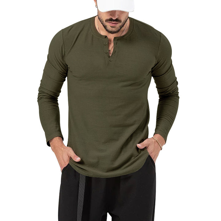 Men's Long Sleeve Henley Shirt with Stylish Button Closure Lisslune