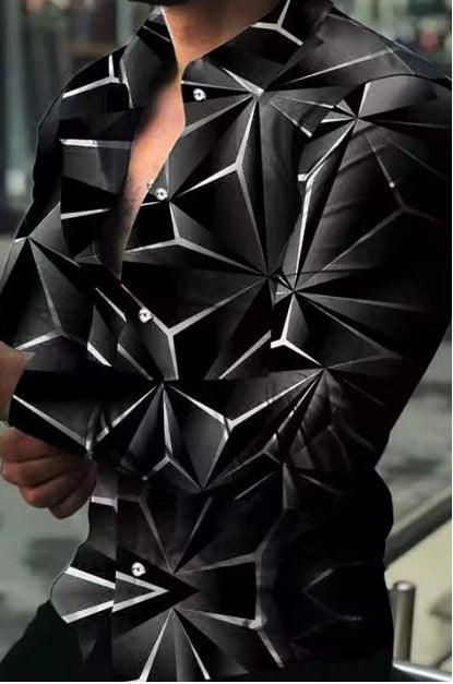 Men's Long Sleeve Shirt with Modern 3D Triangle Design Lisslune