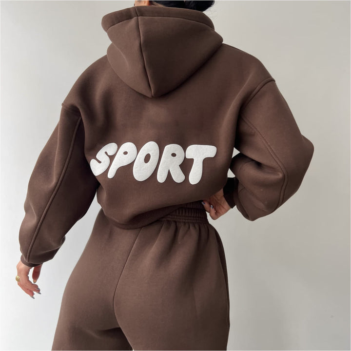 Women's sporty cropped hoodie and sweatpants set Lisslune