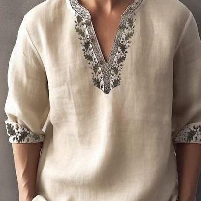 Men's linen blouse with extravagant floral pattern and elegant button details Lisslune