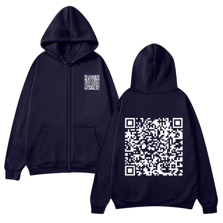 Women's hoodie jacket with QR code design and soft fleece Lisslune