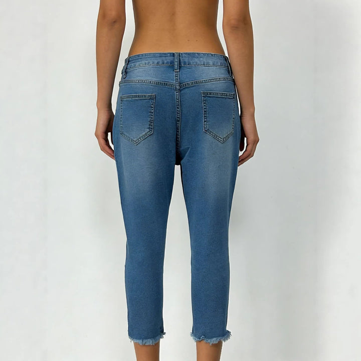 Women's casual high-waist jeans with frayed hem and trendy cut Lisslune