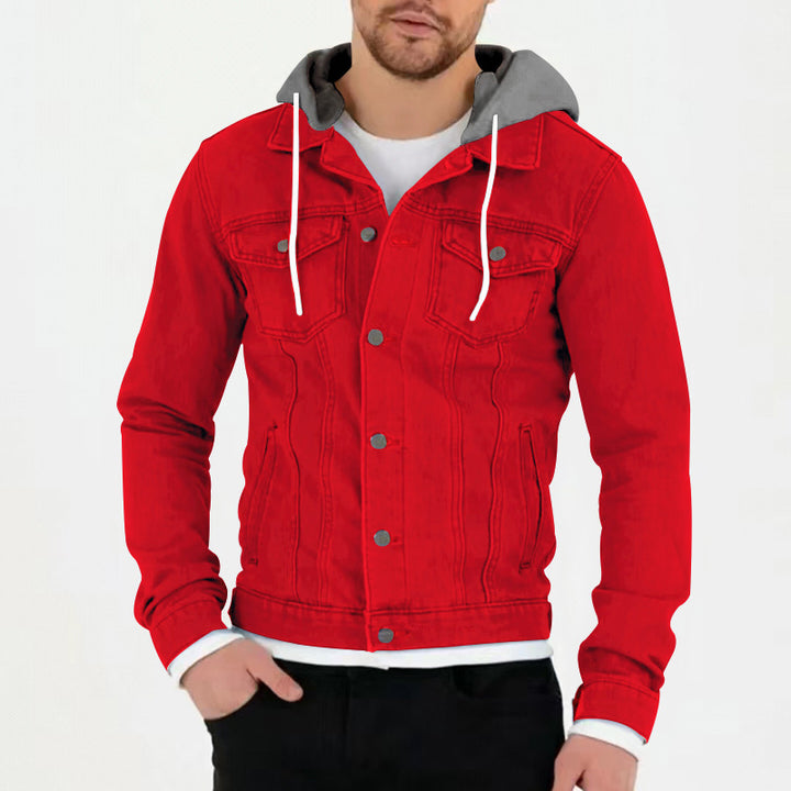 Men's denim jacket with snug hood and practical pocket design Lisslune