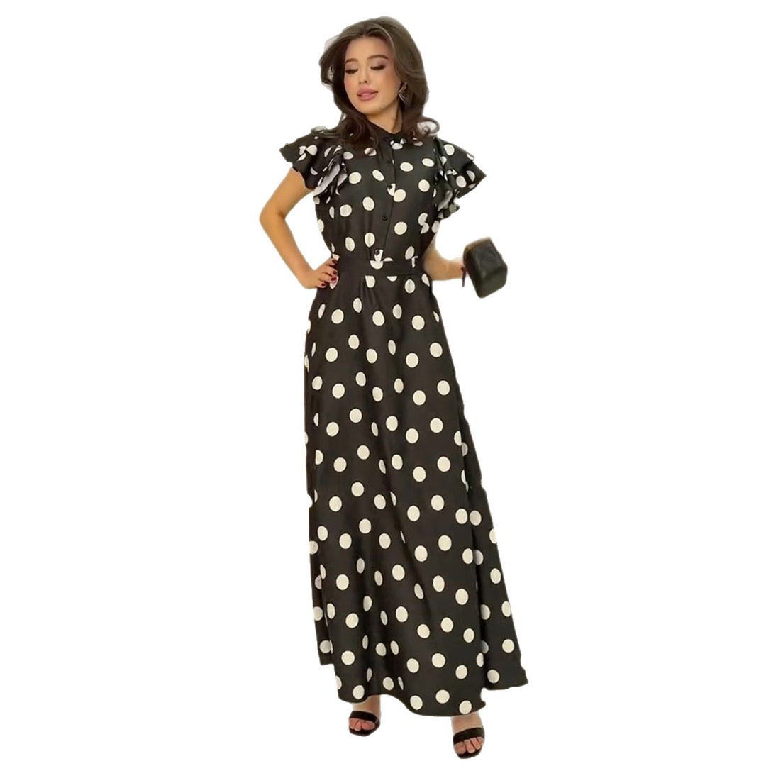 Women's maxi dress with voluminous ruffle details and polka dot pattern Lisslune