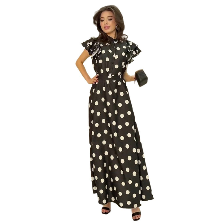 Women's maxi dress with voluminous ruffle details and polka dot pattern Lisslune
