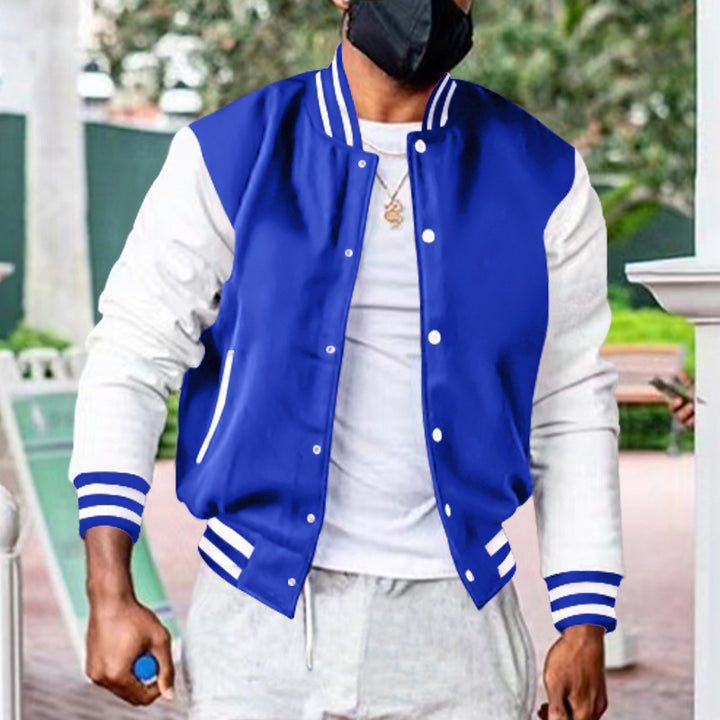 Men's sporty college jacket with contrasting sleeves and snap buttons Lisslune