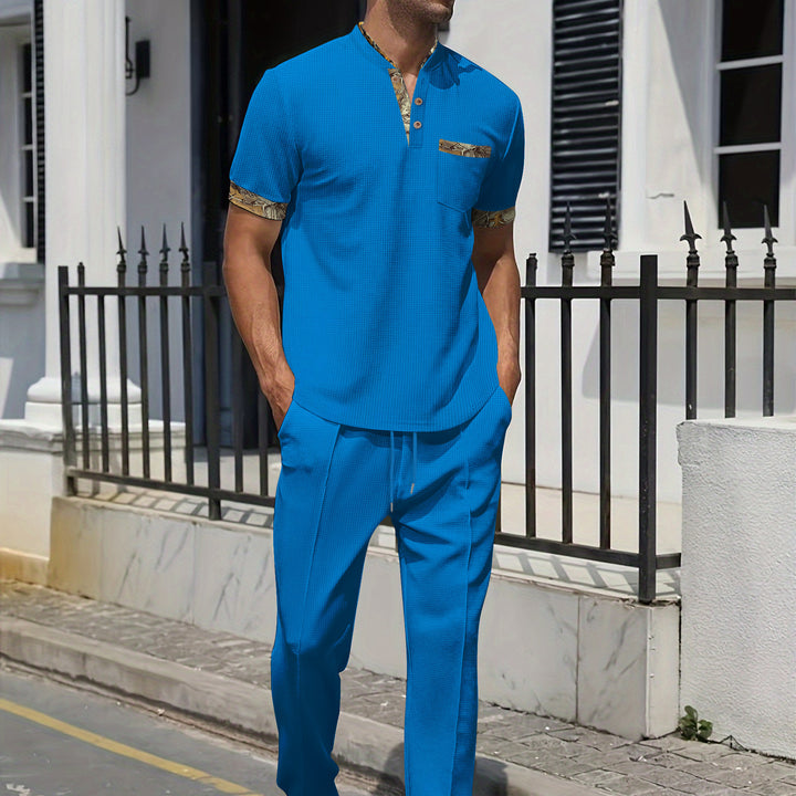 Men's Fashion Outfit Set with Textured Top and Casual Pants Lisslune