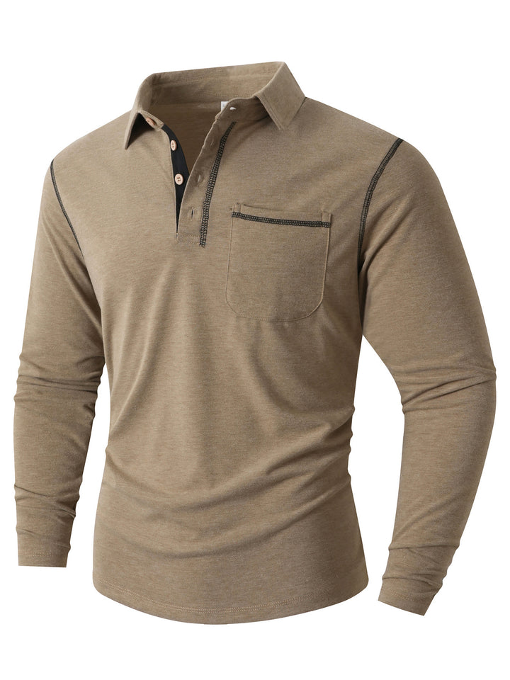 Men's stylish long sleeve polo shirt with practical chest pocket and elegant contrast details Lisslune