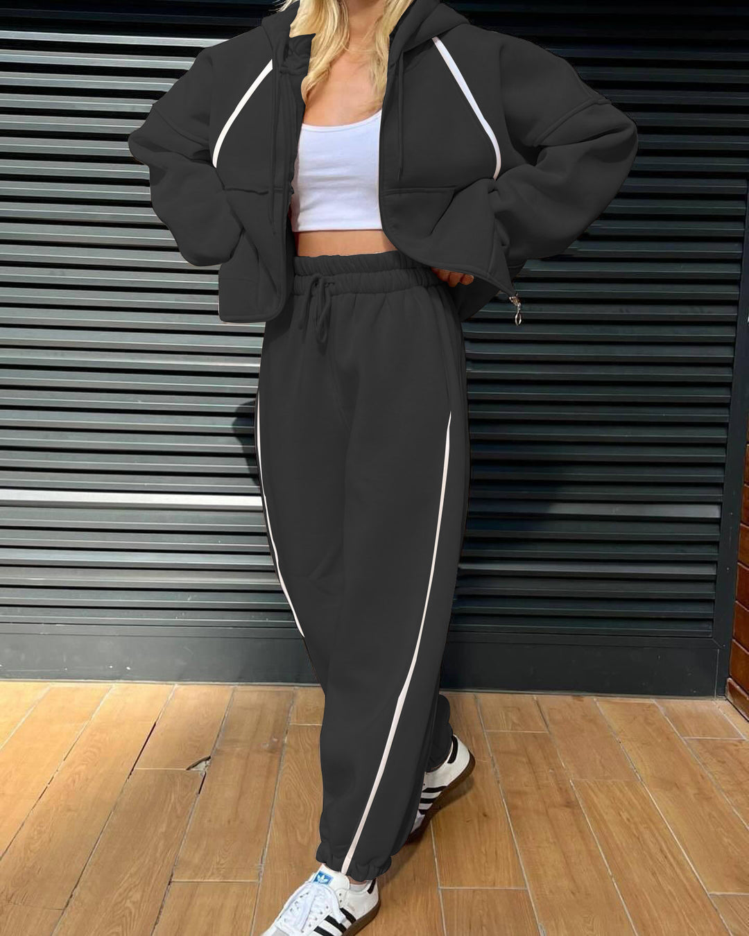 Women's sporty jumpsuit set with hood and elastic waist Lisslune