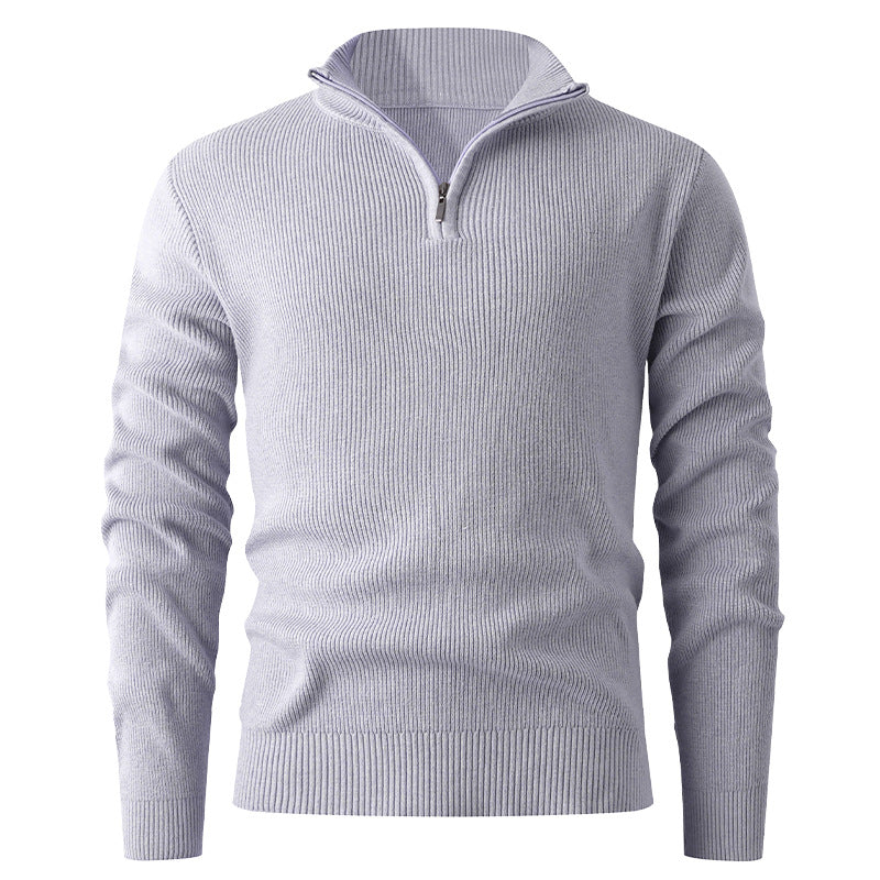 Men's stand-up collar sweater with modern zipper and fine rib knit Lisslune