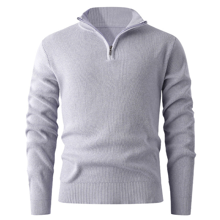 Men's stand-up collar sweater with modern zipper and fine rib knit Lisslune