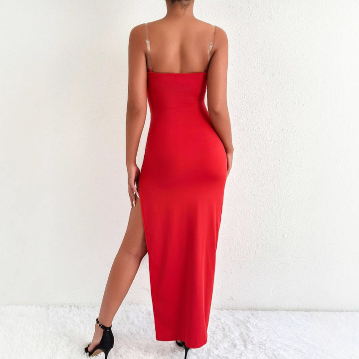 Damen Elegantes Maxikleid mit seitlichem Schlitz und feinen Trägern Lisslune