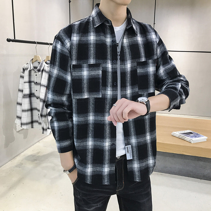 Men's flannel shirt with check pattern and practical chest pockets Lisslune