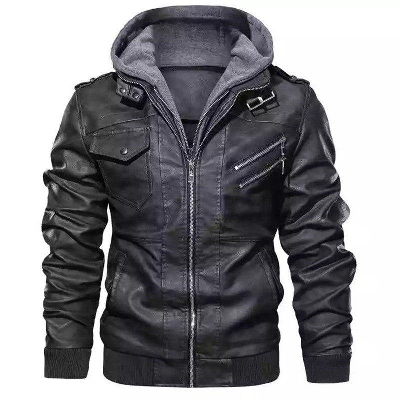 Men's biker jacket in vintage look with detachable hood and versatile pockets Lisslune