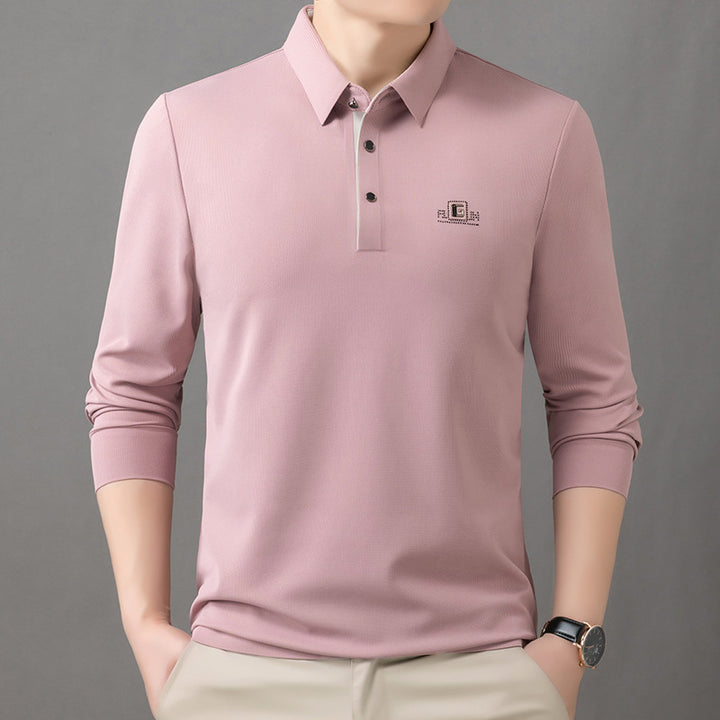 Men's Breathable Long Sleeve Polo Shirt with Modern Collar Lisslune