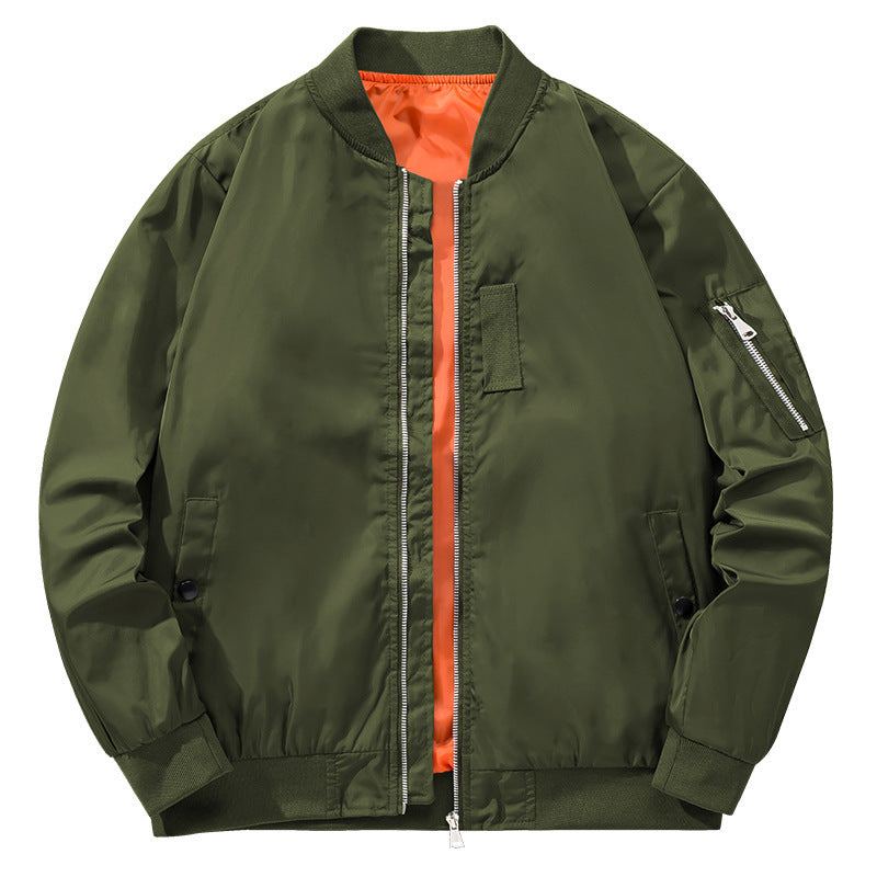 Men's Bomber Jacket with Side Zip Pockets and Elastic Cuffs Lisslune