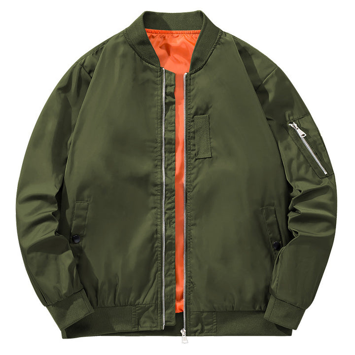 Men's Bomber Jacket with Side Zip Pockets and Elastic Cuffs Lisslune