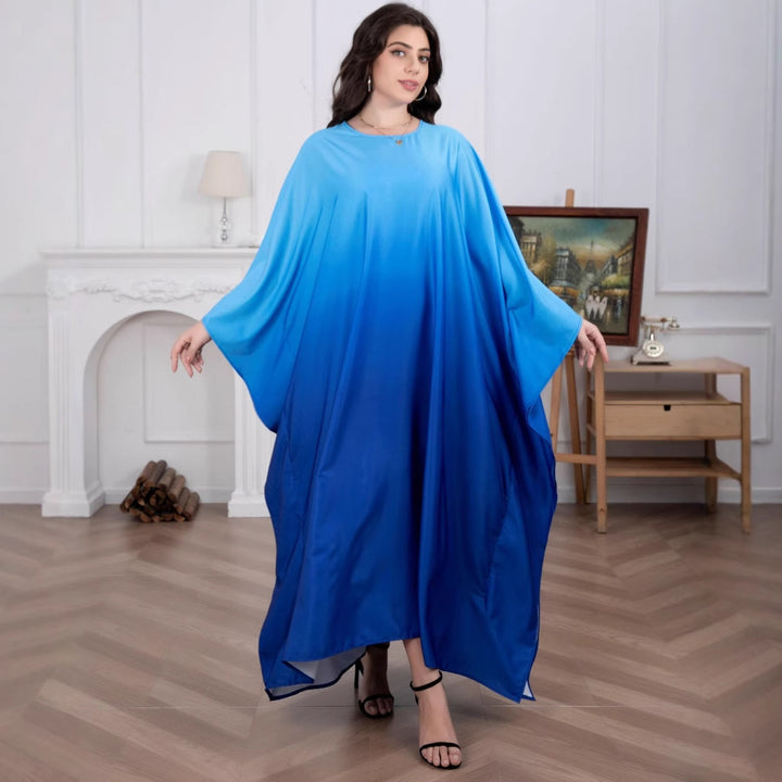 Women's maxi dress with flowing watercolor pattern and wide-cut sleeves Lisslune