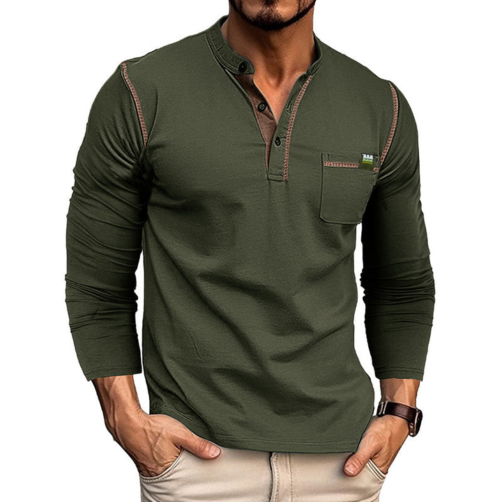 Men's Long Sleeve Henley Shirt with Modern Textured Design Lisslune