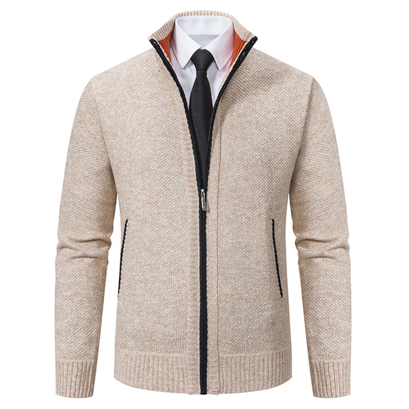 Men's elegant cardigan with high collar and practical zipper Lisslune