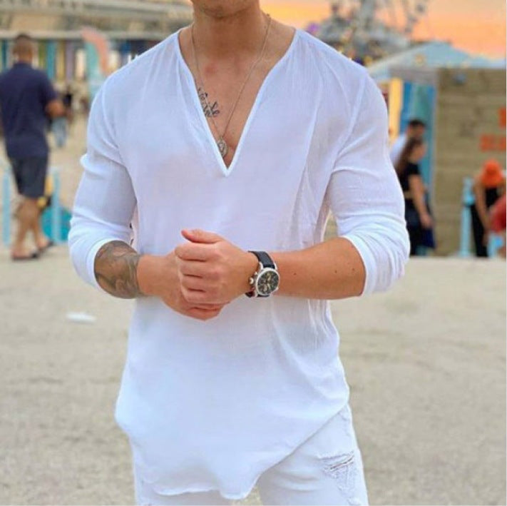Men's long sleeve shirt with modern V-neck and elegant fit Lisslune