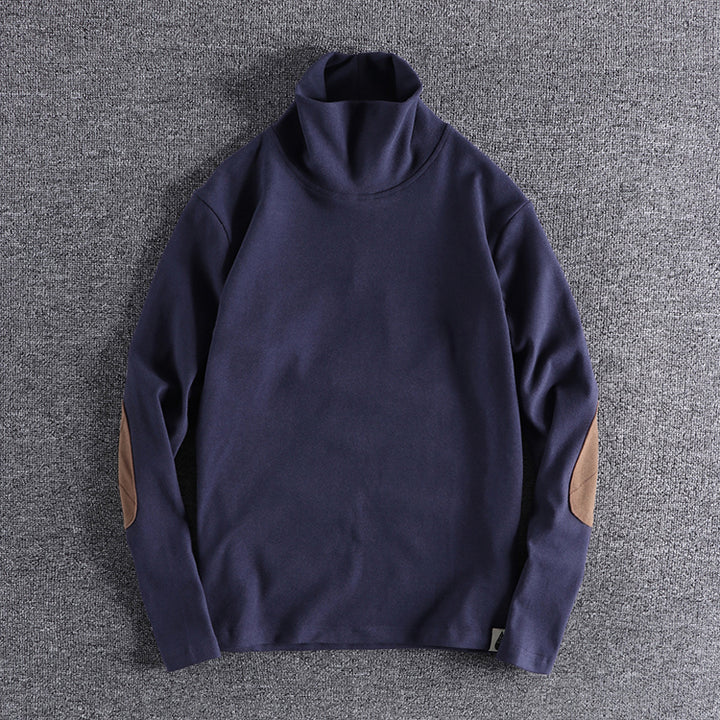 Men's stand-up collar sweater made of high-quality fleece with contrasting elbow patches Lisslune