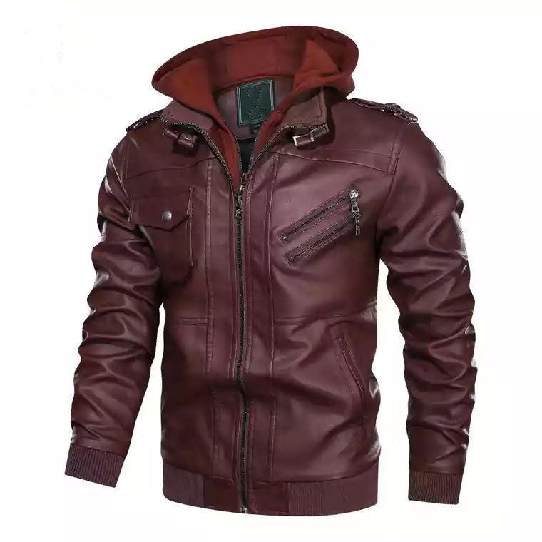 Men's fluffy synthetic leather jacket with hoodie Lisslune