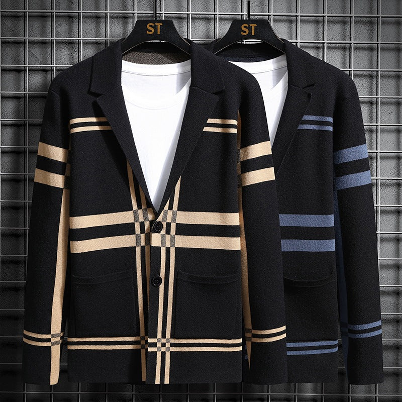 Men's stylish cardigan with unique check pattern Lisslune