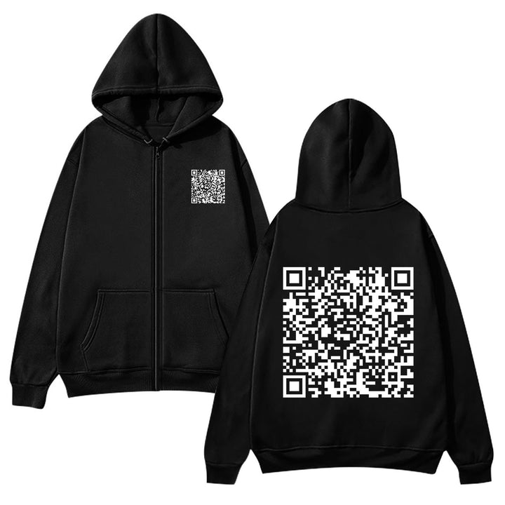 Women's hoodie jacket with QR code design and soft fleece Lisslune