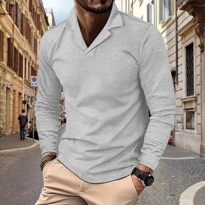 Men's casual long-sleeve shirt with structured design and modern stand-up collar Lisslune