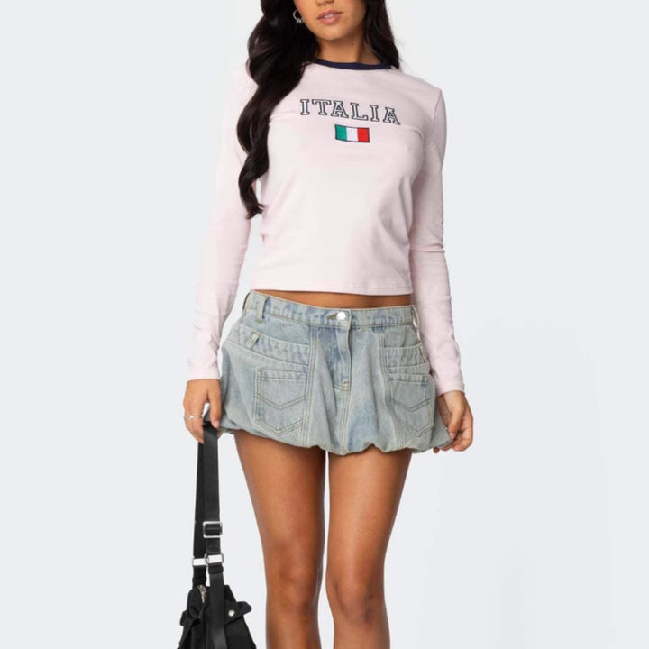 Women's long sleeve shirt with graphic print and slim fit