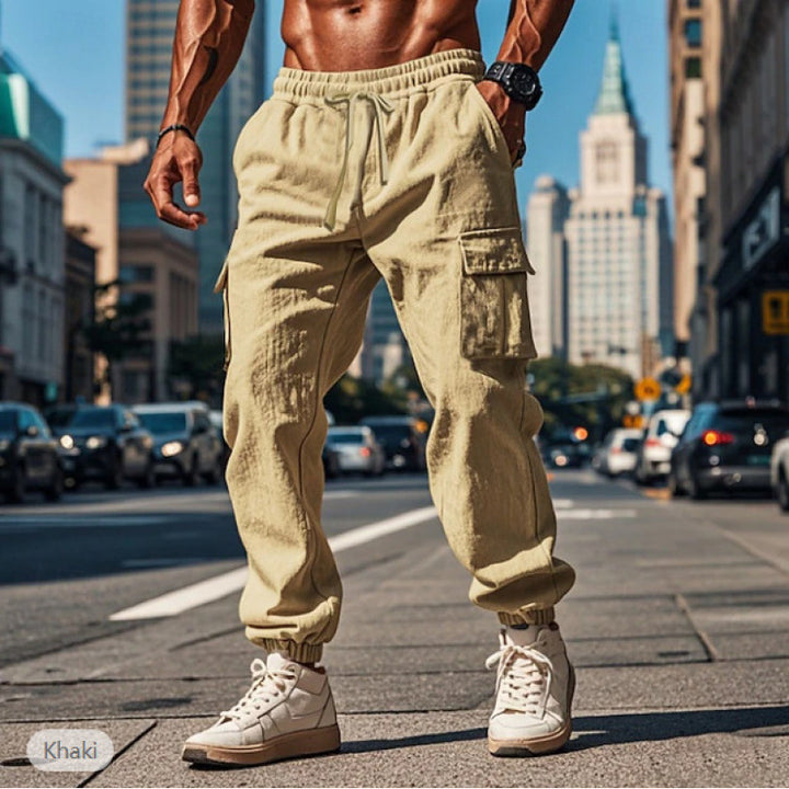 Men's cargo pants made of breathable material with an elastic waistband and practical pockets Lisslune