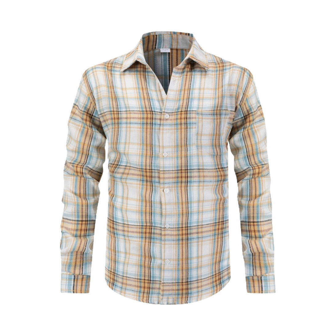 Men's Casual Checkered Long Sleeve Shirt Lisslune