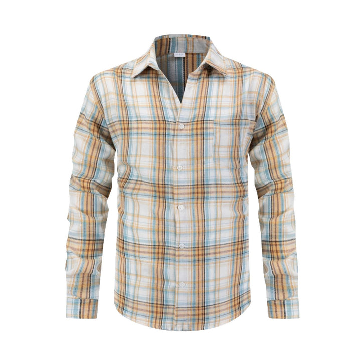 Men's Casual Checkered Long Sleeve Shirt Lisslune