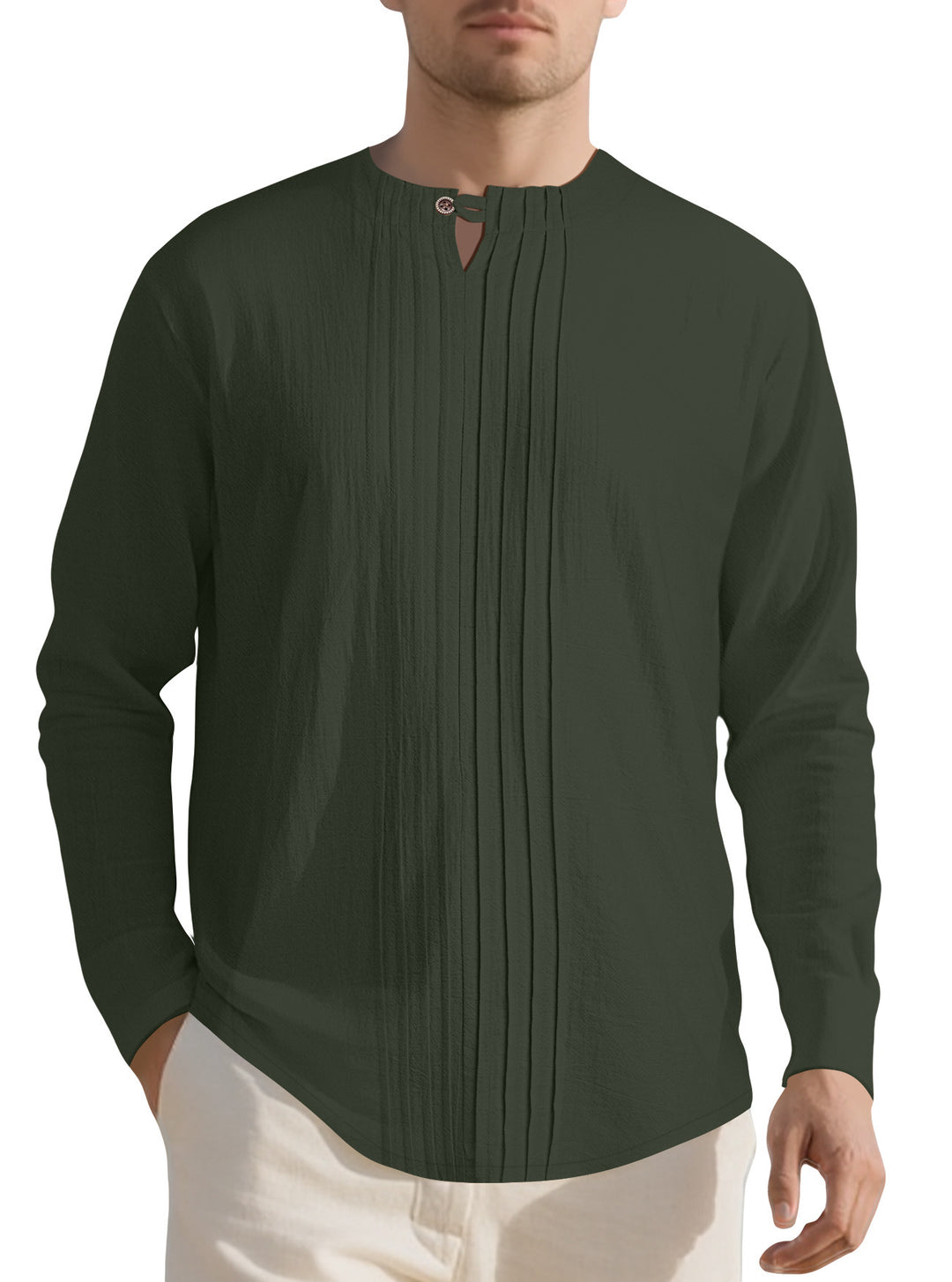 Men's elegant long-sleeve shirt with textured design and stylish stand-up collar Lisslune