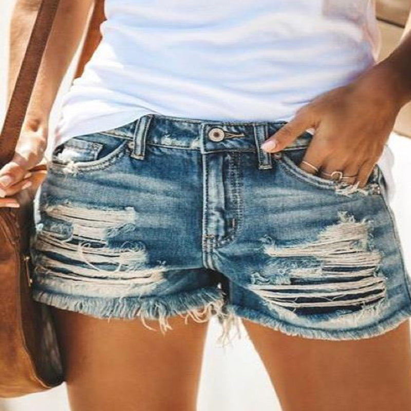 Damen trendige Destroyed Denim-Shorts mit ausgefransten Säumen und modischen Rissdetails Lisslune
