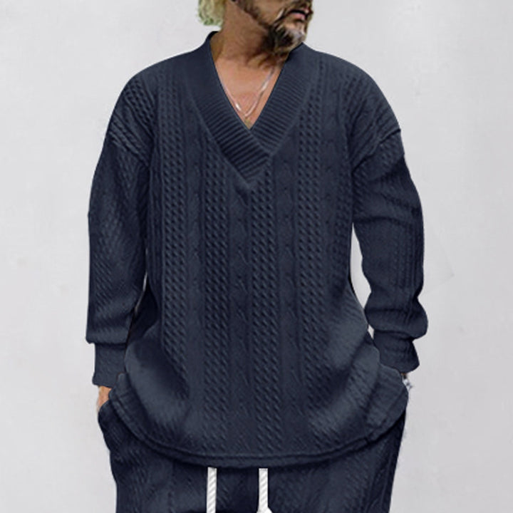 Men's casual knitted pullover with V-neck and modern pattern Lisslune