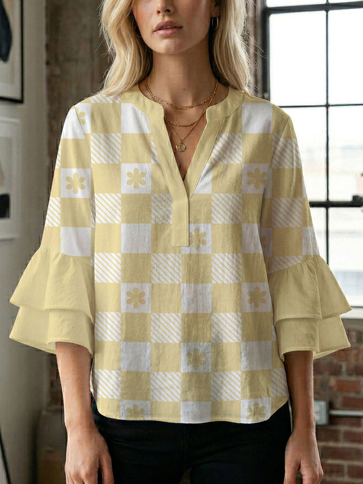 Women's blouse with voluminous wing sleeves and intense leaf pattern Lisslune