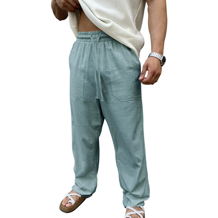 Men's casual linen pants with elastic waistband and practical side pockets Lisslune