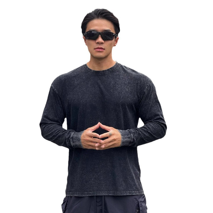 Men's long sleeve shirt made of soft cotton blend with trendy stone wash effect Lisslune