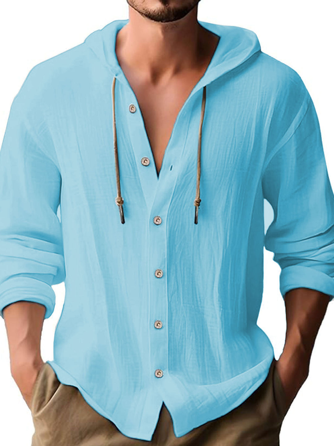 Men's casual hoodie shirt with button placket and textured design Lisslune