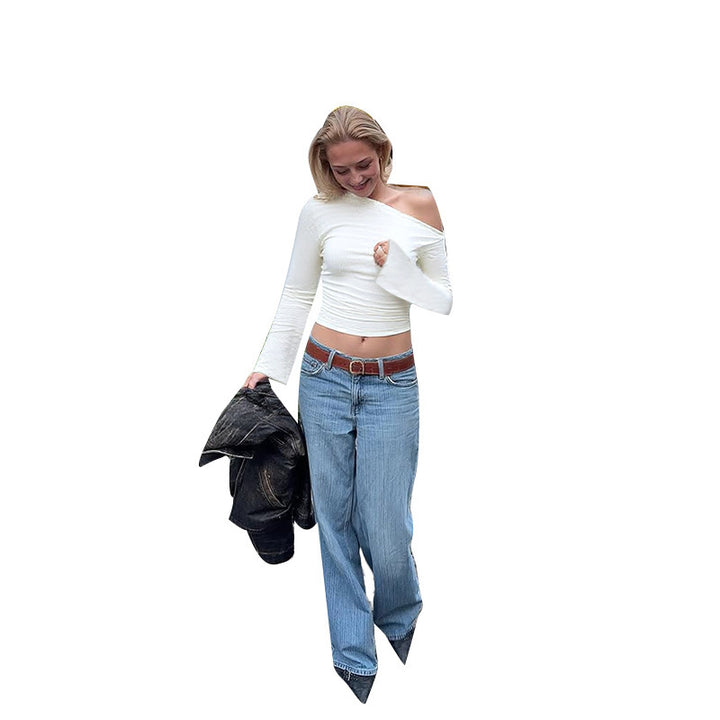 Women Elegant One-Sided Half-Sleeve Top with Fashionable Textured Design and Matching Pants