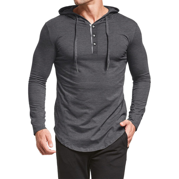Men's Long Sleeve Hoodie with Button Placket and Athletic Fit Lisslune
